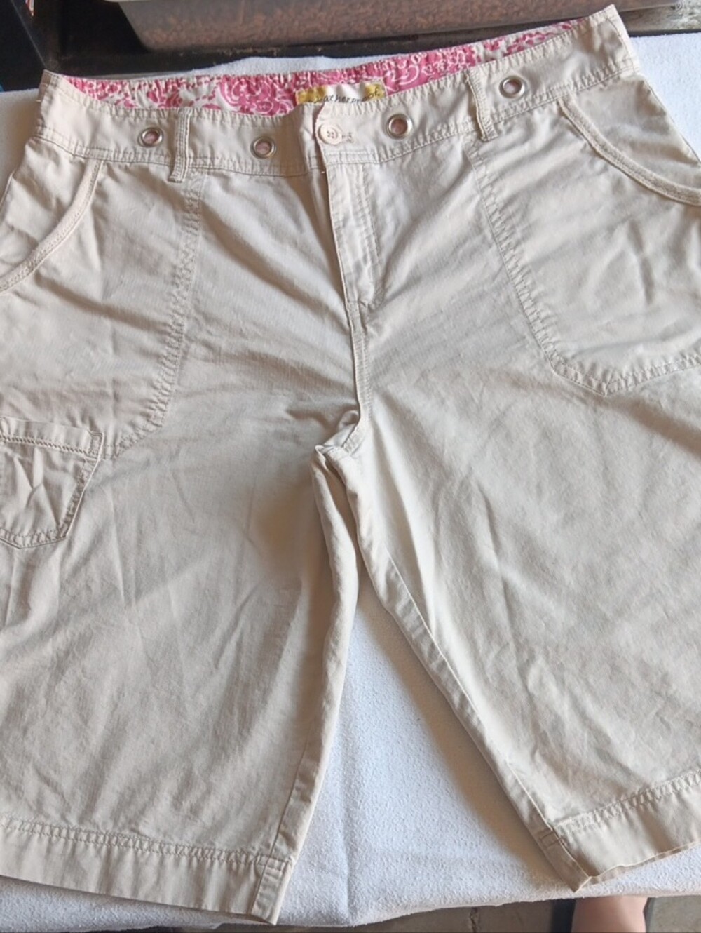 Weatherproof Bermuda Shorts with Pink Waistband Detail